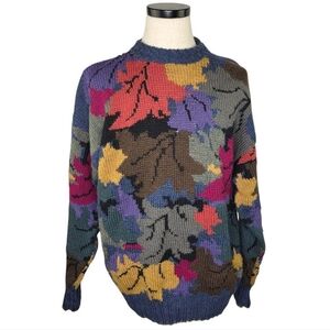 Vintage Boston Traders Wool Cozy Cabincore Sweater XL Leaf Print Coogi Style